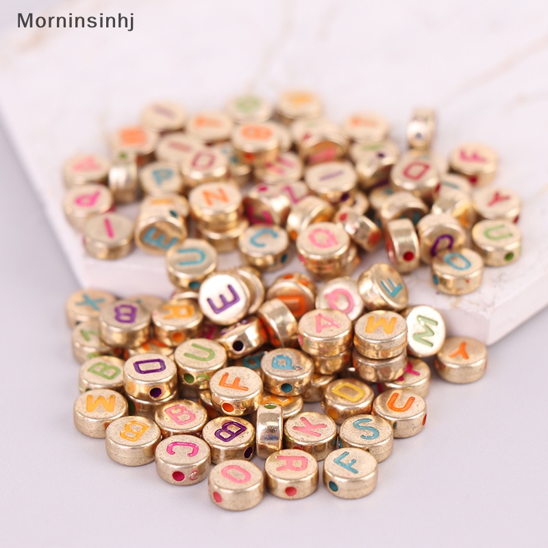 Mornin 100pcs Manik-Manik Akrilik Bulat 4x7mm Huruf Perunggu Manik Longgar Spacer Beads id