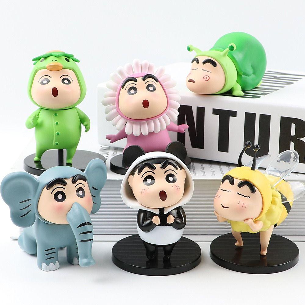 【 ELEGANT 】 Crayon Shin-Chan Anime Figure 6 Pcs Pvc Hadiah Ulang Tahun Peripheral Toy Dekorasi Kue Crayon Figure Toys