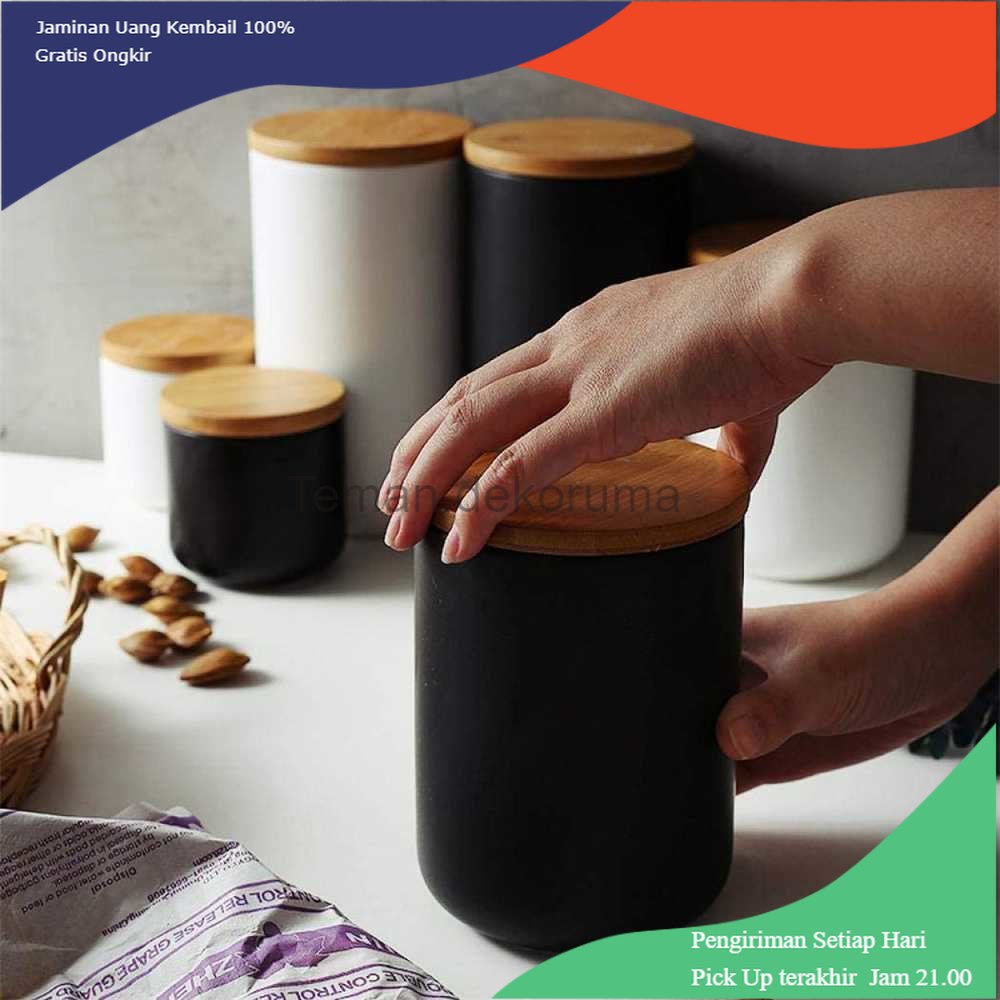 TD - DPR Toples Keramik Tutup Bambu Penyimpanan Makanan Ceramic Storage Jar - CJ26