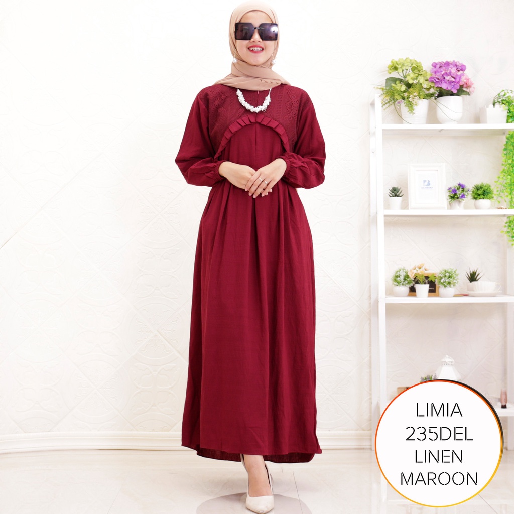 Gamis Jumbo Busui Friendly Polo Linen Polos Brukat Malika Rimpel Limia
