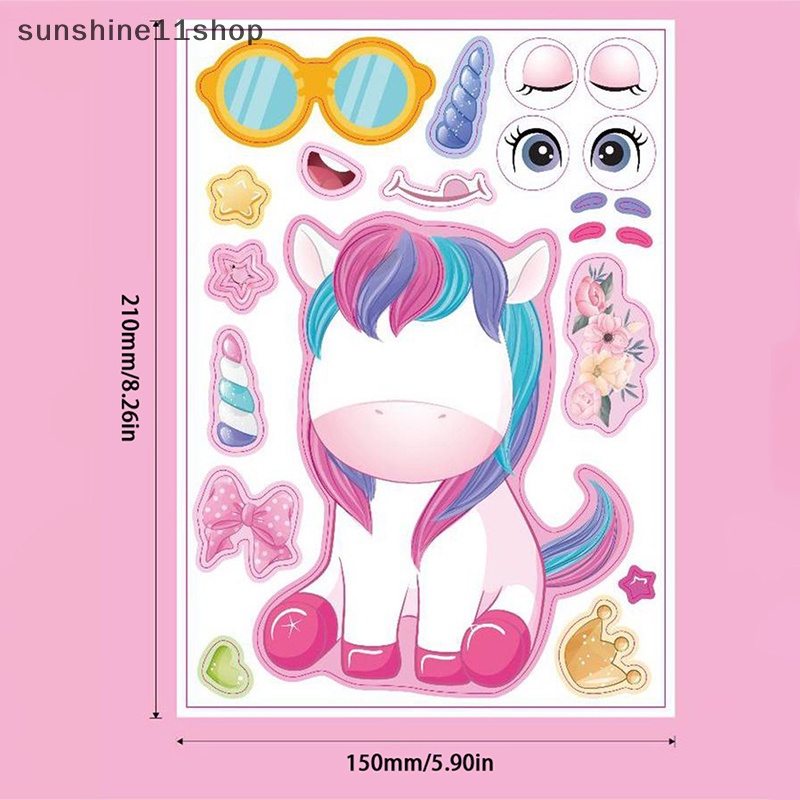 Sho 6 Pcs Kawaii Kartun Unicorn Anak DIY Sticker Pink Lucu Stiker Puzzle Stiker Perlengkapan Guru Sekolah Untuk Anak-Anak Gadis Hadiah N