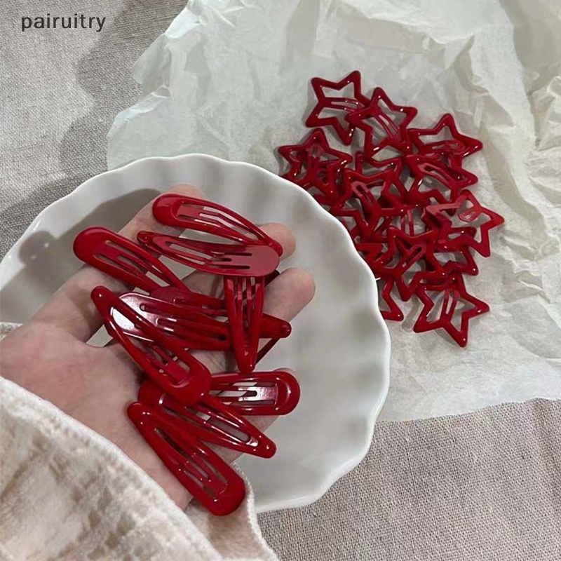 Prt 5pcs Bintang Merah Logam Snap Lucky Clip Hair Clips Gadis Jepit Rambut Barrettes Hair Jewelry Hairpin Hiasan Kepala Pesta PRT