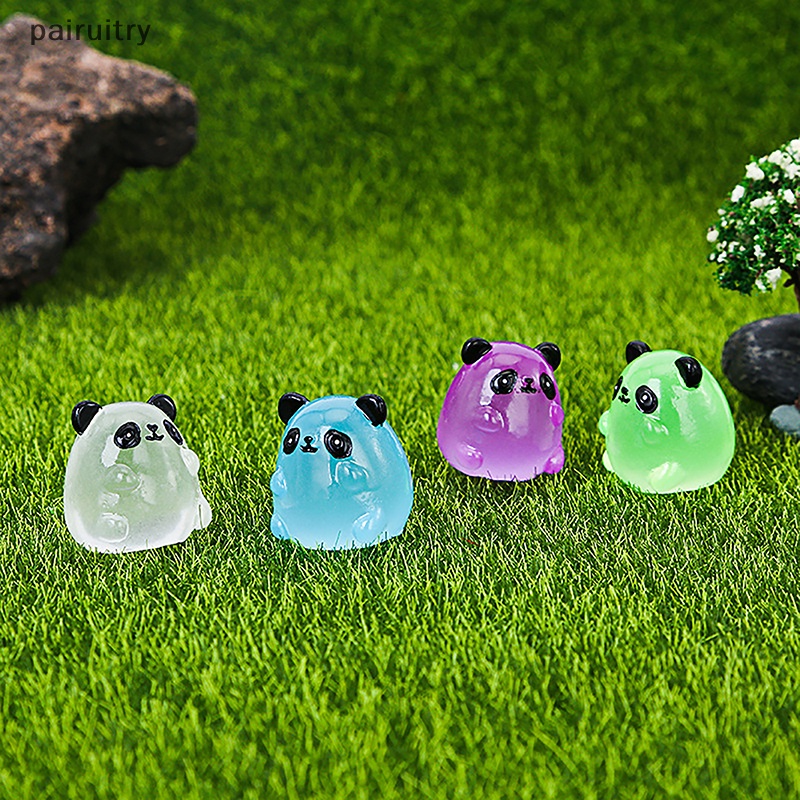 Prt 2pcs Luminous Panda Micro Resin Landscape Figure Ornamen Menyala Dalam Gelap Miniatur Taman Micro Pesta Mobil Dekorasi Rumah Aksesoris PRT