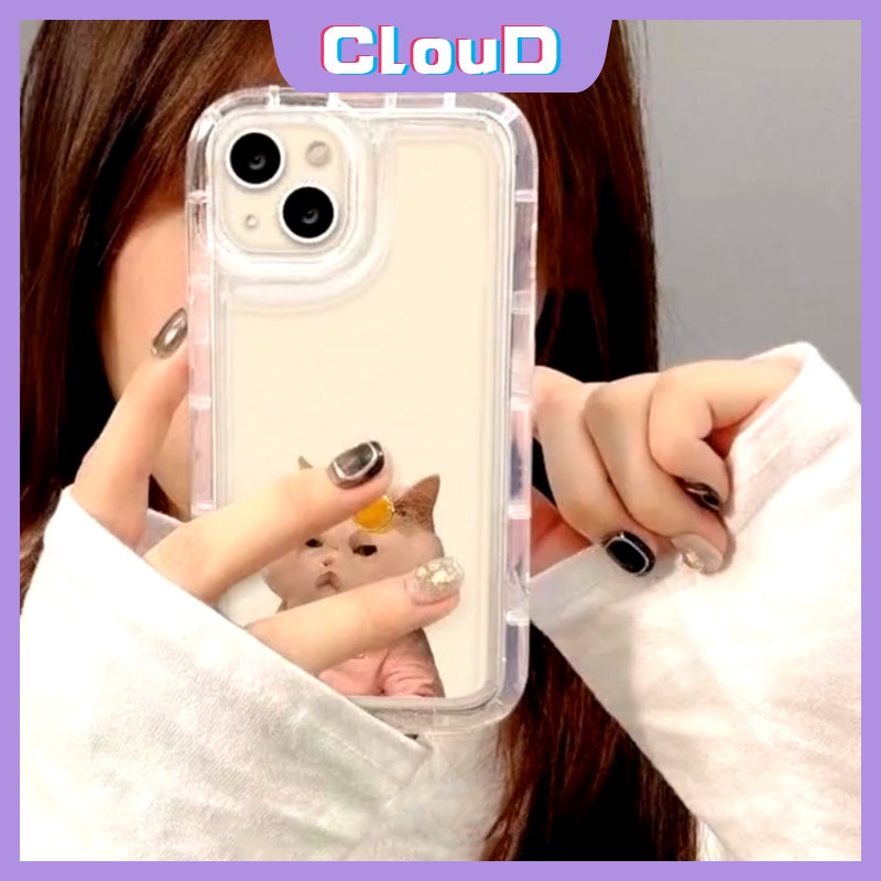 IPHONE Masker Lucu Cute Cat Dog Airbag Phone Case Kompatibel Untuk Iphone11 12 13 14 Pro MAX XR 8 7 6 6S Plus X XS MAX 7Plus SE 2020 Pasangan Shockproof Lembut Bening Kartun Penutup Belakang