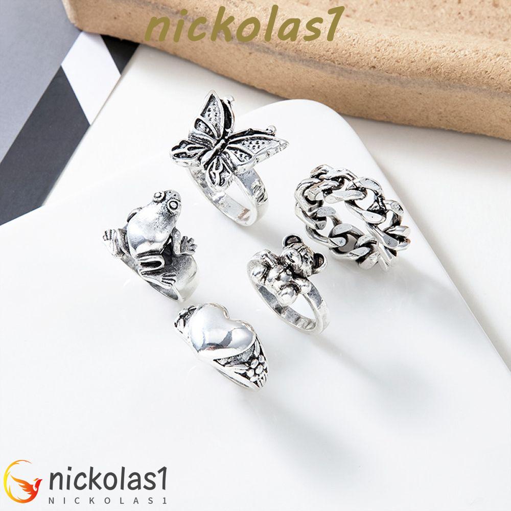 Nickolas1 Wanita Cincin Set Pesta Vintage Kupu-Kupu Kodok Cross Rantai Beruang Temperamen Ekor Rings