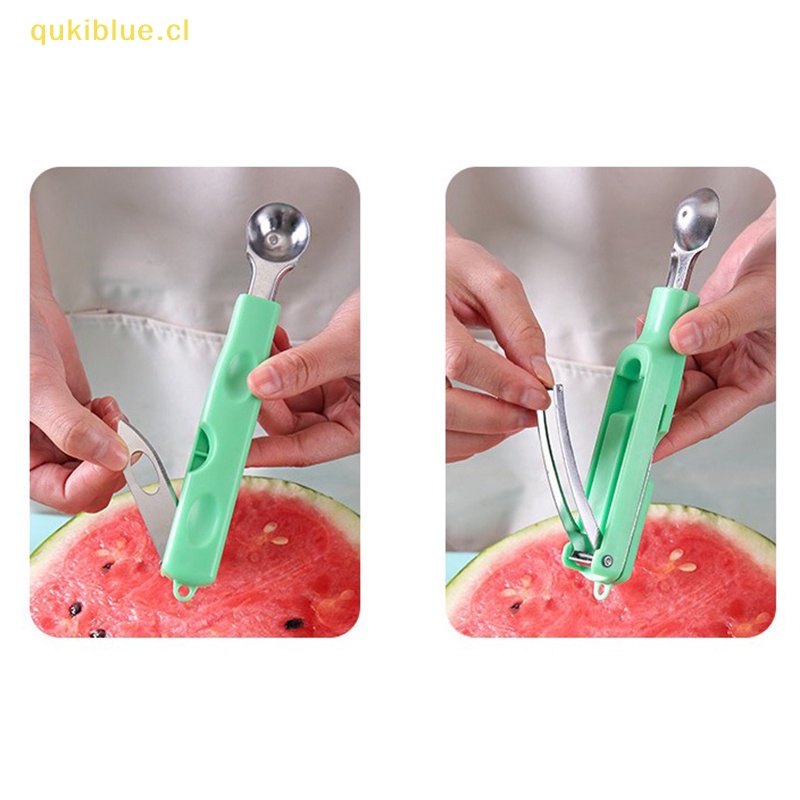 Qukiblue 3in1 Watermelon Splitter Pulp Spoon Penggali Bola Buah Alat Potong Rumah Tangga cl
