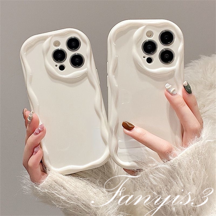 Realme C53 C55 C35 C33 C30 C30s C25Y C21Y C3 C25 C25s C20 C20A C11 C15 8i 9i 5 5i 5s 6i Narzo 50i 50A Prime Hitam Putih Solid Wavy Curved Edge Phone Case TPU Soft Sarung Pelindung