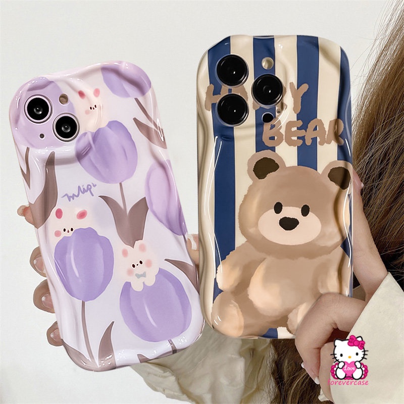 Casing 3D Wavy Curved Edge Untuk Realme C53 C25Y C33 C35 C21Y C55 C25 C25s C15 C11 2021 C12 C31 C3 C20 C30 C20A 5S 5i 5 6 7i C11 C21 C17 Cute Stripe Bear Flowers Tulip Rabbit Case