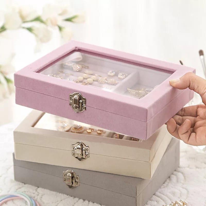 FREE BUBBLE!!! Kotak Persegi Kotak Perhiasan Kaca Travel Jewelry Cincin Anting Kalung Cincin Box Penyimpanan Emas Tidak Mudah Pecah