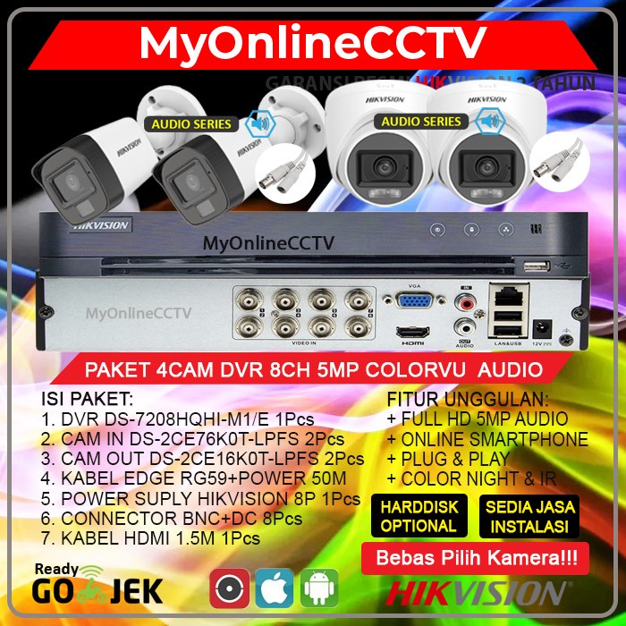 PAKET CCTV HIKVISION 4 KAMERA 5MP COLORVU AUDIO