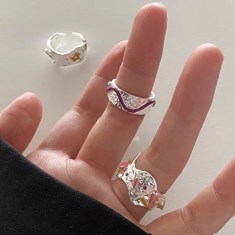 Cincin Pembukaan Bunga Bertatahkan Berlian Aksesoris Harajuku Versi Korea Retro