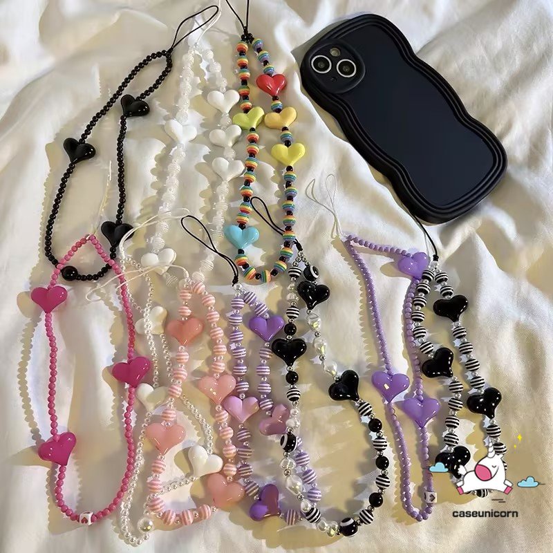 Ins Fashion Lucu Kartun Tali Tangan Universal Rantai Kelinci Beruang Smile Rantai Telepon Tali Strap Aksesoris Beragam Rantai Manik-Manik Gelang Kotak-Kotak Gantungan Kunci Lanyard