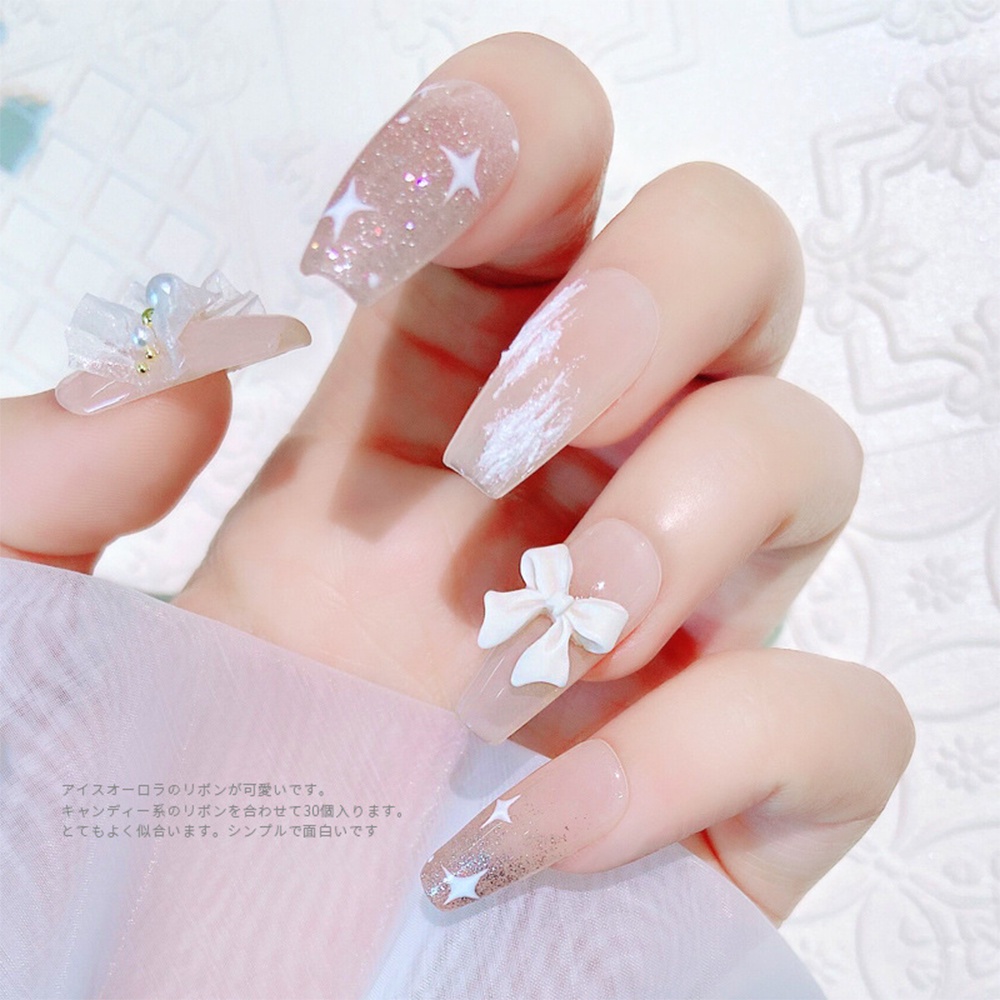 [Harga Grosir] 10 /30 /50 Pcs/Bag Kupu-Kupu Dekorasi Kuku Mini Hemline Busur Stereo Hiasan Kuku Korea Resin Nail Art DIY Manicure Aksesoris Perhiasan Bagian Bor Kuku