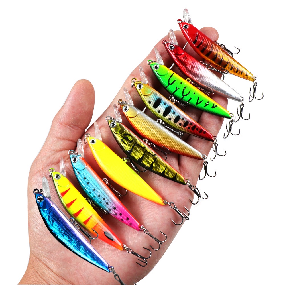 7cm 8g Umpan Pancing Ikan Kecil Tenggelam Air Long Throw Lure Umpan Keras Ikan Kecil 3D Mata Laser Troli Plastik Buzz Umpan Lure Dengan 2trible Hook