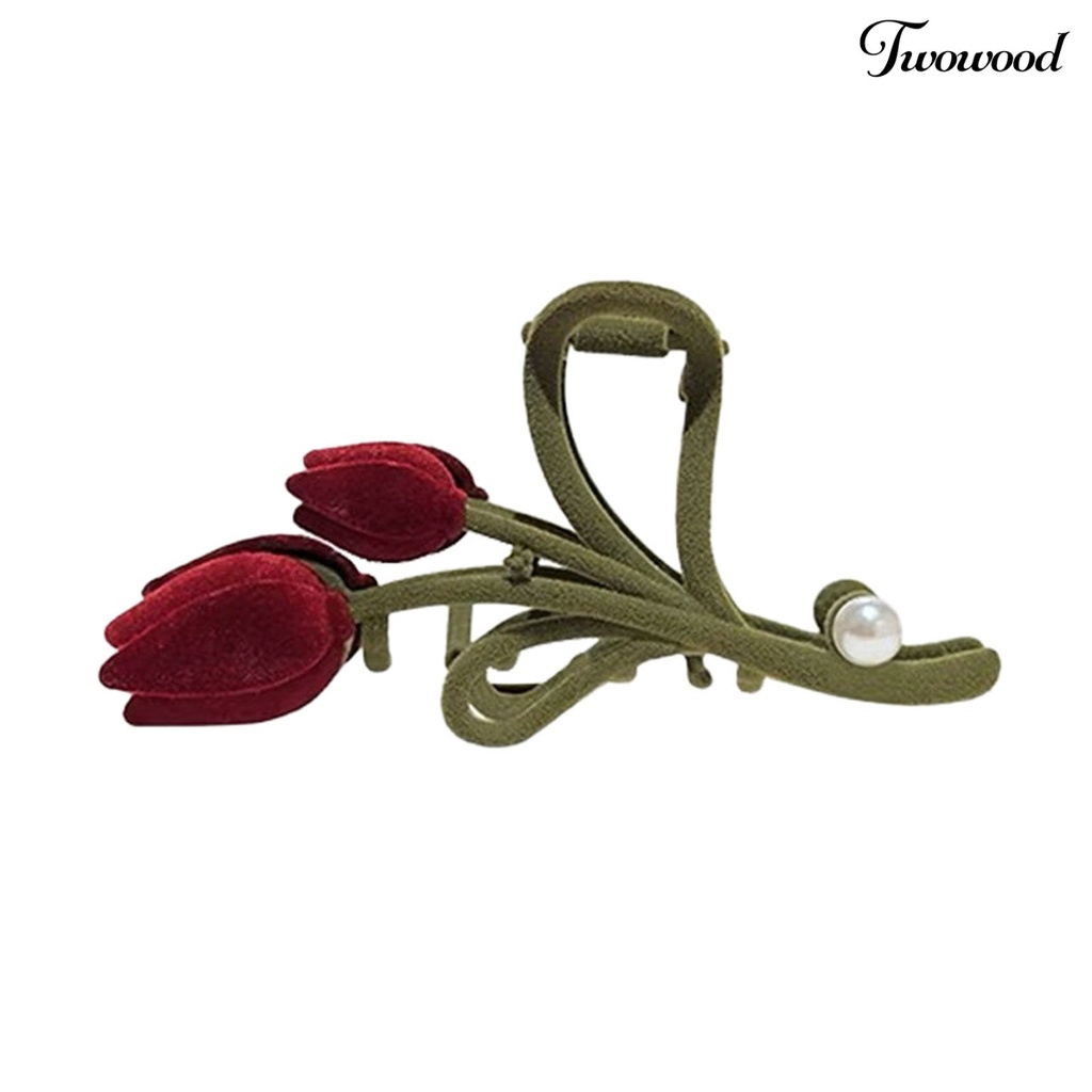 Twowood Women Hair Gripper Great Fidelity Bentuk Tulip Mutiara Imitasi Berongga Keluar Warna Kontras Hiasan Rambut Bunga Hidup Dengan Gigi Hair Claw Hiasan Rambut