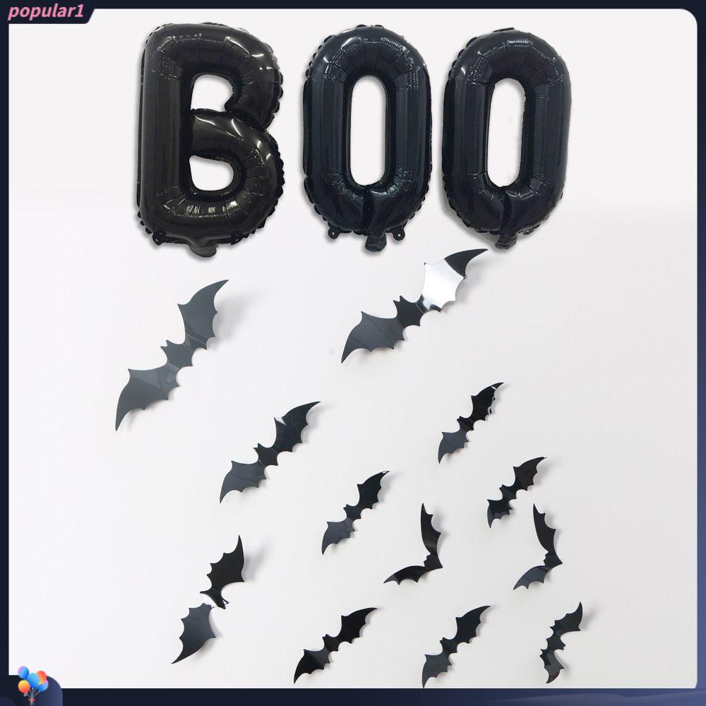 Populer 12PCS Halloween Kelelawar Stiker Mengerikan Dekorasi Perlengkapan Pesta Rumah Ornamen Dinding Art