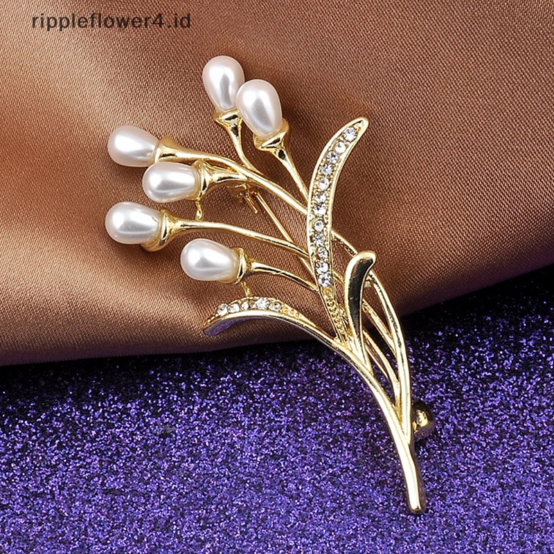 {rippleflower4.id} Mutiara Air Tawar Alami Emas Gandum Bros Wanita Trendi Bros Perhiasan Semua Pertandingan Kerah Jaket Bros Wanita Jas Kerah Bros Aksesoris~