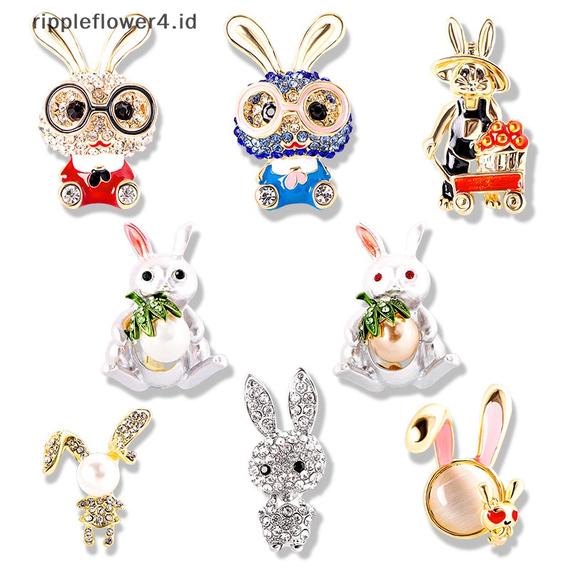 {rippleflower4.id} Memakai Kacamata Kelinci Bros Untuk Wanita Yang Indah Bersinar Enamel Bunny Pesta Bros Pin Hadiah Topi Kain Aksesoris~