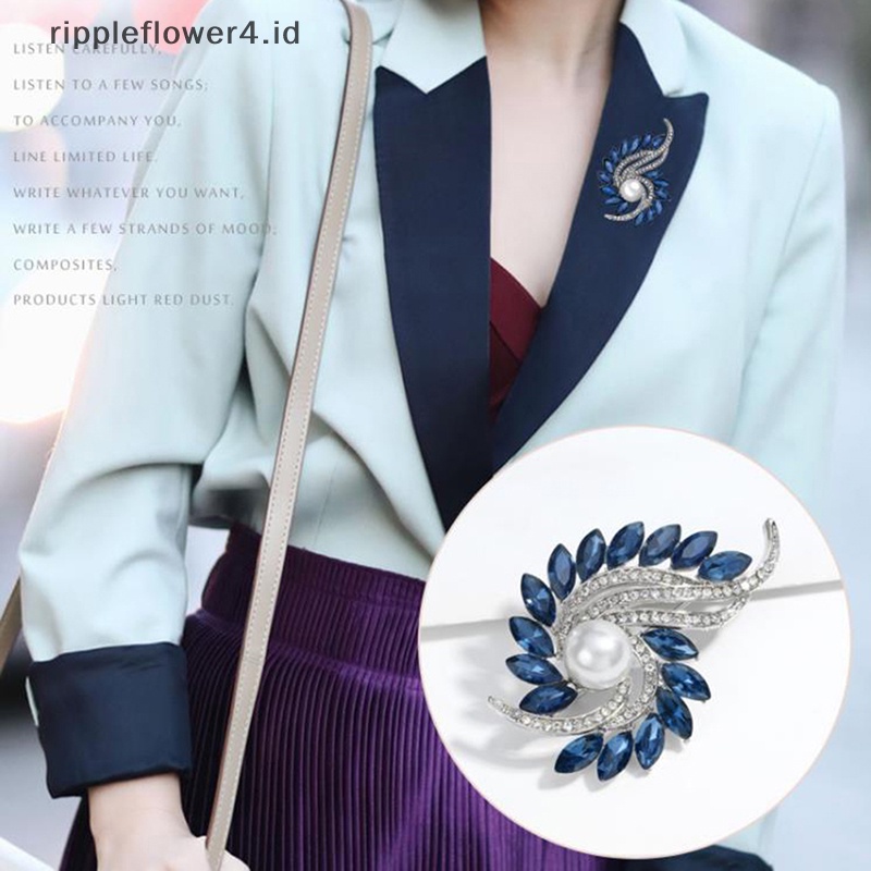 {rippleflower4.id} Fashion Berlian Imitasi Memutar Mutiara Bunga Bros Pin Perhiasan Lencana Pakaian Syal Aksesoris Hadiah~