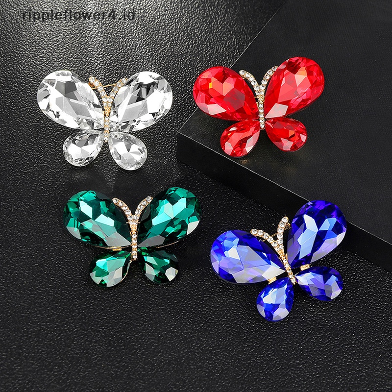 {rippleflower4.id} Fashion Kristal Berlian Imitasi Kupu-Kupu Bros Pin Wanita Pakaian Pesta Syal Perhiasan Aksesoris~