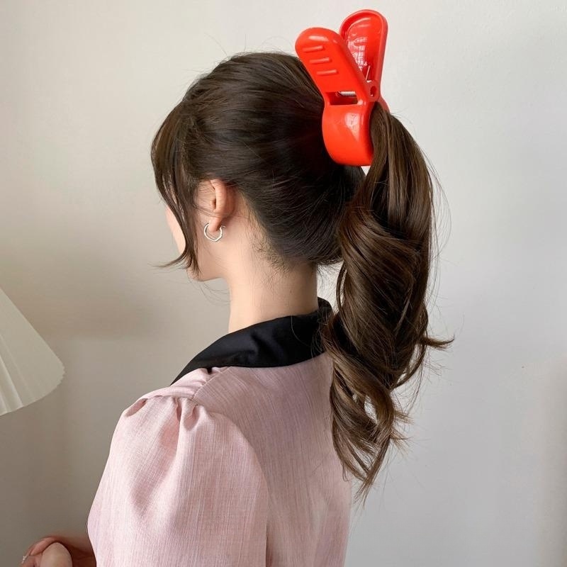 Wanita Besar Merah Tinggi Ponytail Hair Clip/ Korean INS Style Acrylic Rambut Cakar/ Cute Arrietty Cosplay Hiu Jepit Rambut Aksesoris Hiasan Kepala