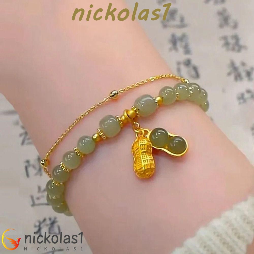 Nickolas1 Gelang Manik Perhiasan Hadiah Dapat Disesuaikan Sederhana Mutiara Zamrud Gelang Antik Hijau Ganda Rantai Perempuan Tangan Rantai