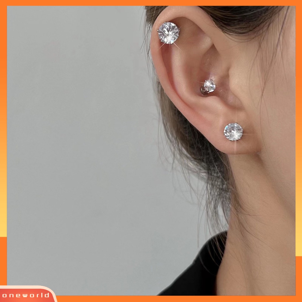 [WOD] 4pcs Klip Telinga Bulat Cubic Zirconia Perhiasan Gaya Korea Manset Telinga Tanpa Tindik Untuk Pakaian Sehari-Hari