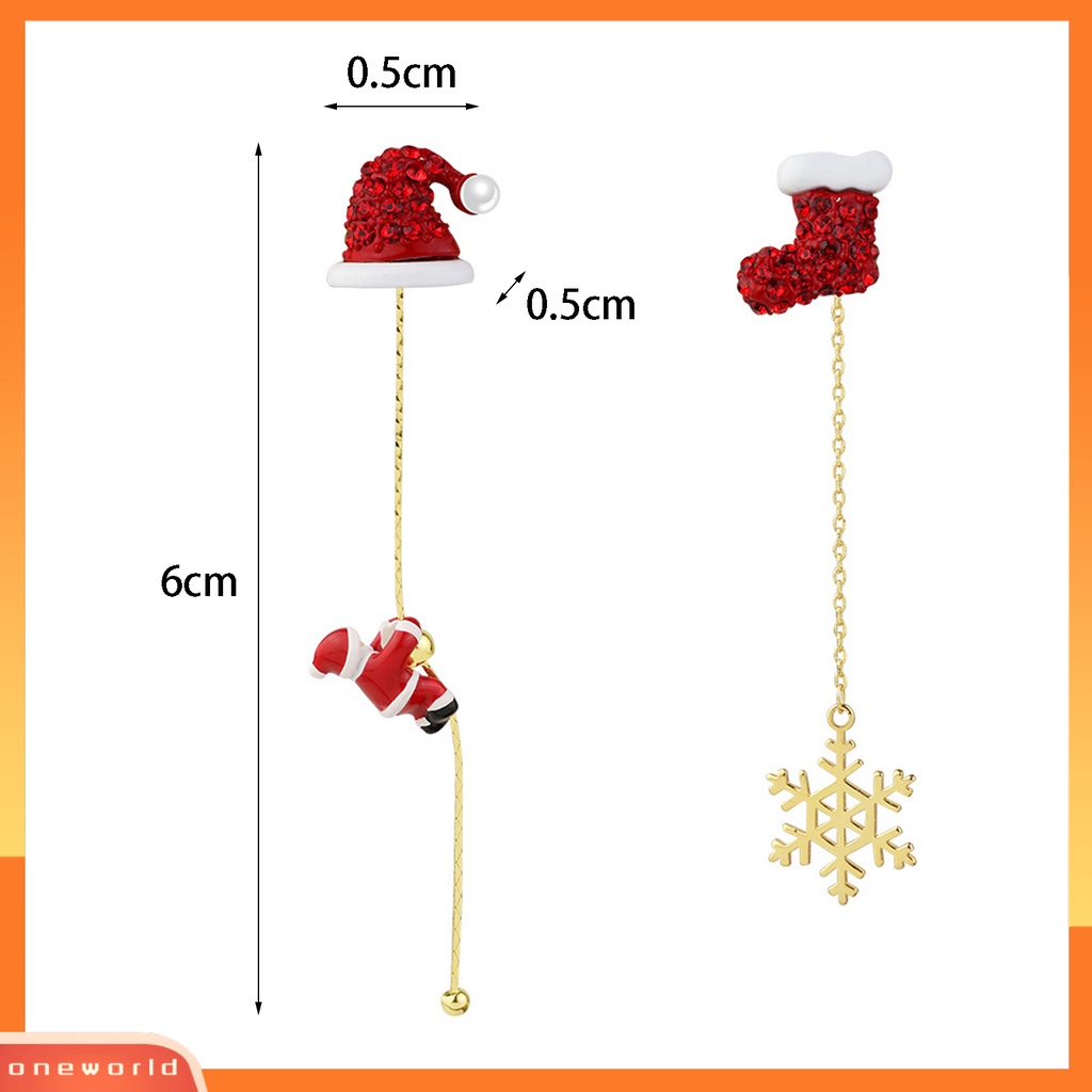 [WOD] 1pasang Anting Menjuntai Asimetris Rantai Panjang Rumbai Manis Festival All-match Dekorasi Hadiah Xmas Natal Santa Claus Snowflake Bell Drop Earrings Perhiasan Untuk Tahun Baru