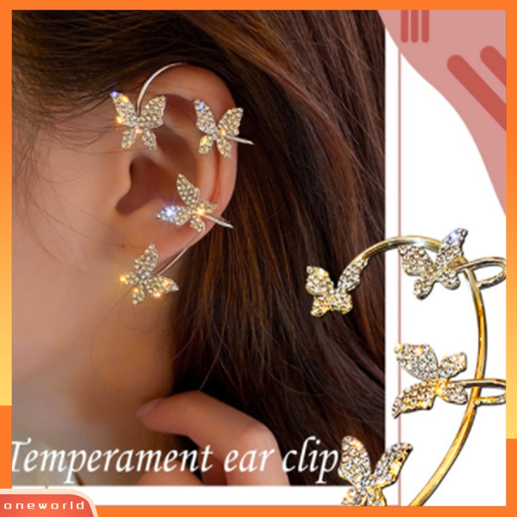 [WOD] 1pasang Lady Klip Telinga Bentuk Kupu-Kupu Berlian Imitasi Hias Supper Shiny Individu Arc Women Earrings Untuk Prom