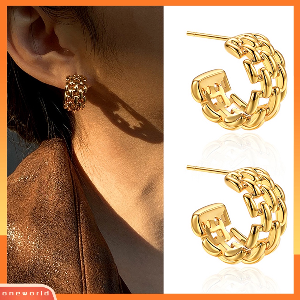 [WOD] 1pasang Ear Studs High Polished Opening Hypoallergenic Nyaman Dipakai Hadiah Warna Emas Fashion Perhiasan Wanita Rantai Desain Half Hoop Huggie Earrings Untuk Pacaran