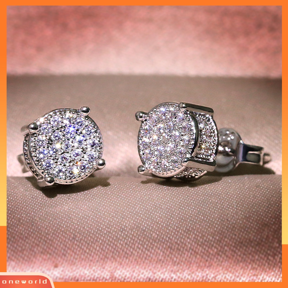 [WOD] Fashion Lady Cubic Zirconia Hias Bulat Telinga Stud Anting Tindik Perhiasan Hadiah