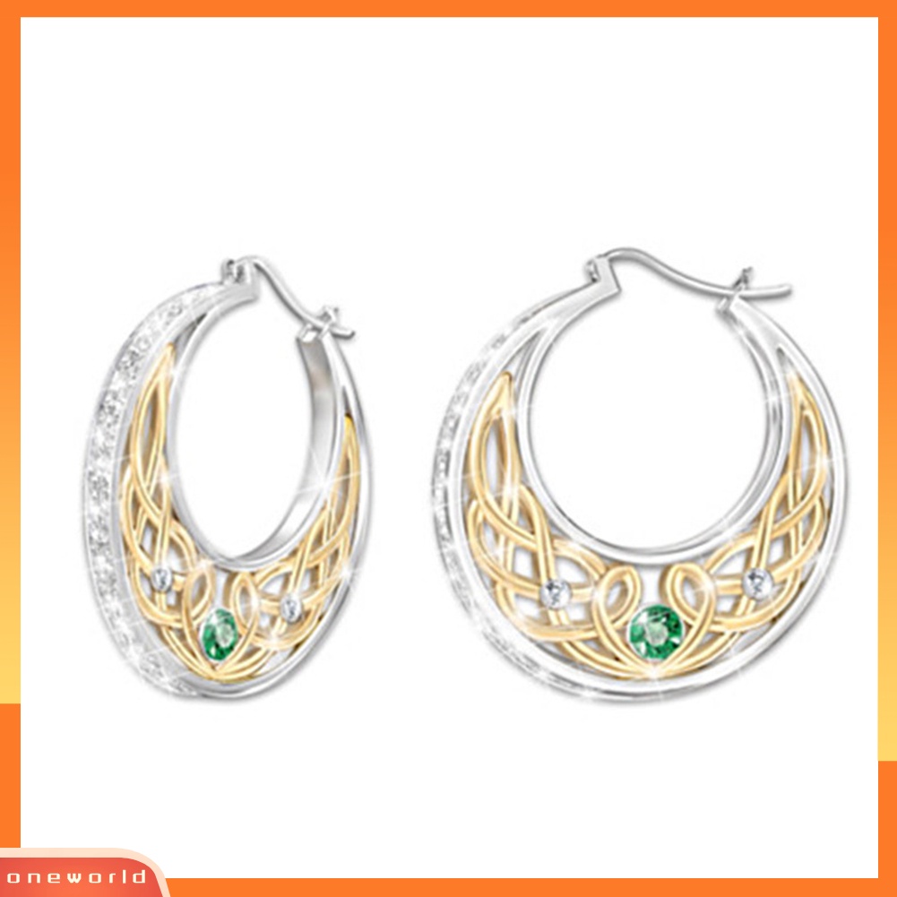 [WOD] Wanita Faux Emerald Hias Vintage Bunga Menjuntai Hoop Anting Pesta Perhiasan Hadiah