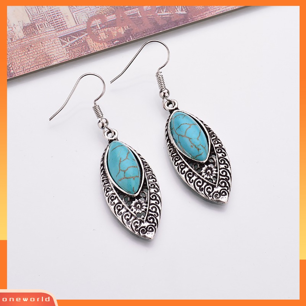 [WOD] Bohemian Hias Artificial Turquoise Kerawang Ukir Drop Menjuntai Anting Kait