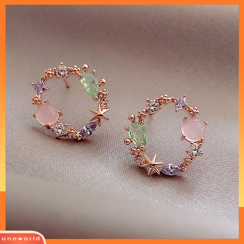 [WOD] 2pcs Ear Stud Anting Tusuk Berlian Imitasi Warna-Warni Lucu Cantik Pink Hijau Untuk Dekorasi