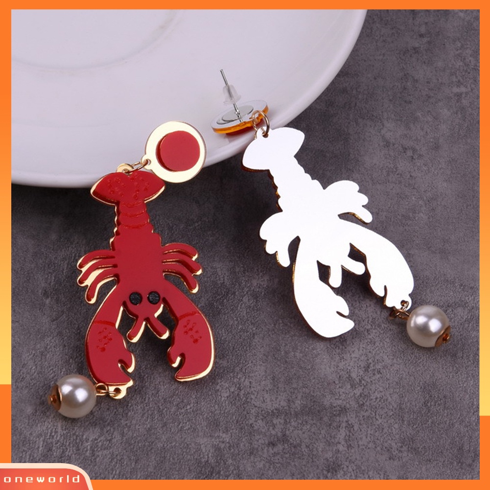 [WOD] Kreatif Lady Akrilik Lobster Gurita Mutiara Imitasi Liontin Statement Stud Earrings