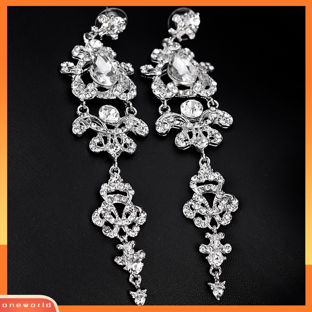 [WOD] Wanita Pernikahan Pengantin Pertunangan Panjang Menjuntai Lampu Gantung Rhinestones Stud Earrings