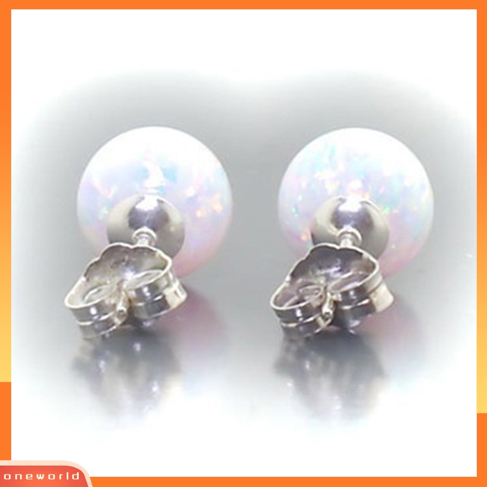 [WOD] Fashion Ladies Bulat Imitasi Opal Ear Stud Earrings Piercing Perhiasan Hadiah