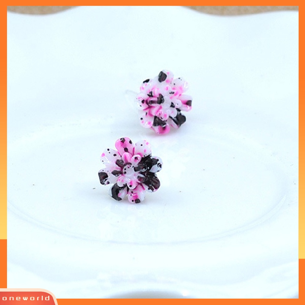 [WOD] 6pasang /Set Lucu Wanita Resin Warna-Warni Aster Bunga Telinga Studs Earrings Jewelry