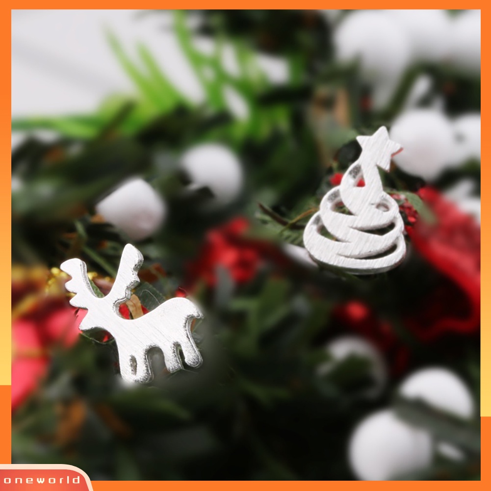 [WOD] Lucu Asimetris Natal Elk Deer Tree Ear Studs Pesta Perhiasan Anting Hadiah