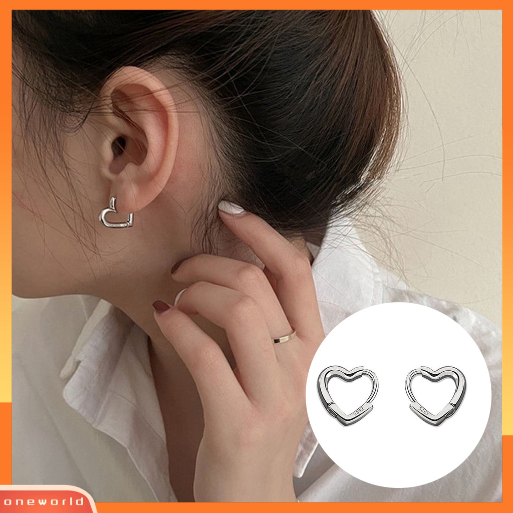 [WOD] Anting Bentuk Hati Dekorasi Full Luster Warna Silver Anting Tusuk Kecil Simple Untuk Pesta