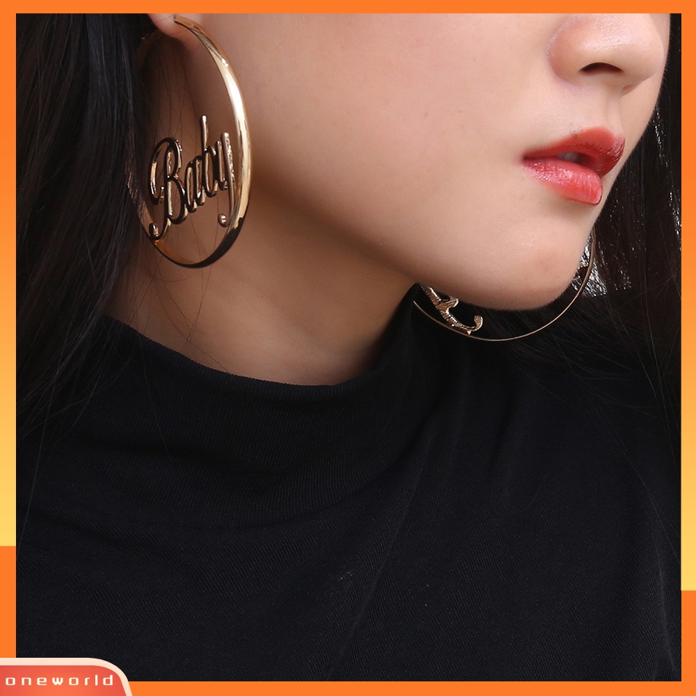 [WOD] Wanita Geometris Femme Bayi Huruf Berongga Hoop Lingkaran Anting Pernyataan Perhiasan