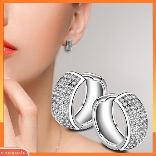 [WOD] Shiny Women Rows Inlaid Zircon Hoop Huggie Earrings Hadiah Perhiasan Pesta Pernikahan