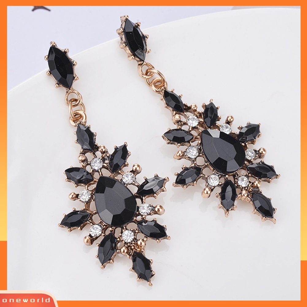 [WOD] Wanita Teardrop Marquise Cut Berlian Imitasi Mengkilap Snowflake Menjuntai Statement Earrings