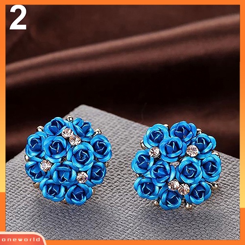 [WOD] Wanita Gadis Perhiasan Elegan Bunga Mawar Kristal Berlian Imitasi Ear Stud Earrings