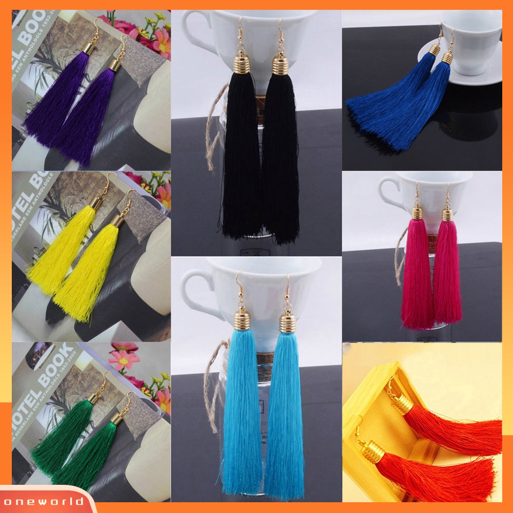 [WOD] Bohemian Hook Anting Wanita Vintage Panjang Rumbai Fringe Boho Menjuntai Earrings