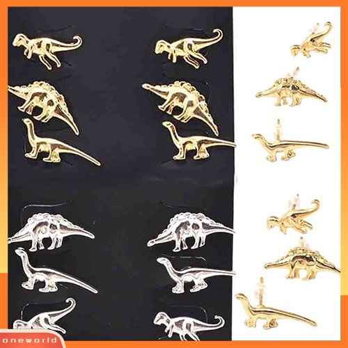 [WOD] 3pasang Wanita Vintage Punk Hewan Dinosaurus Bentuk Telinga Tindik Giwang Anting