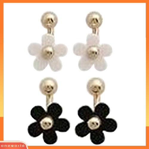 [WOD] Dua Pasang Wanita Daisy Golden Ball Petal Rear Wear Double Side Ear Stud Earrings