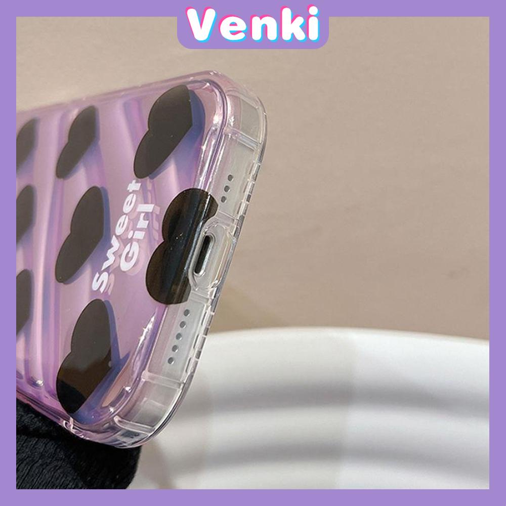 VENKI - iPhone Case untuk iPhone 11 Laser Reflektif Bening Ponsel Case TPU Lembut Shockproof Airbag Case Sederhana Hitam Hati Kompatibel dengan iPhone 14 13 Pro Max 12 Pro Max XR XR 7 8Plus