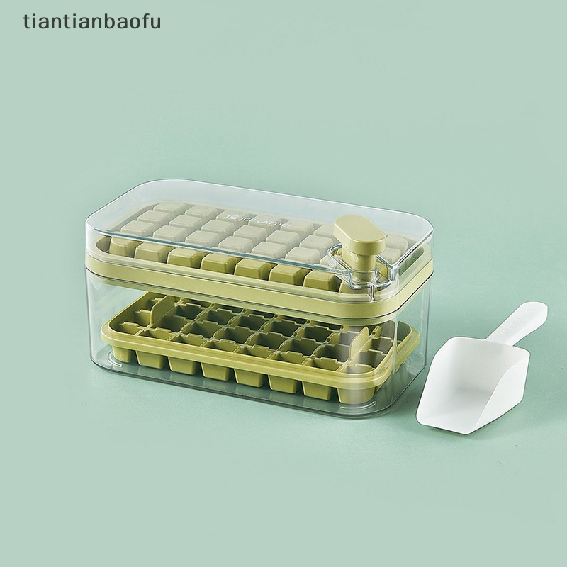 [tiantianbaofu] Press Type Ice Cube Tray Plastics Cetakan Es Beku 32/64 Cubes Tray Mold Dengan Tutup Butik