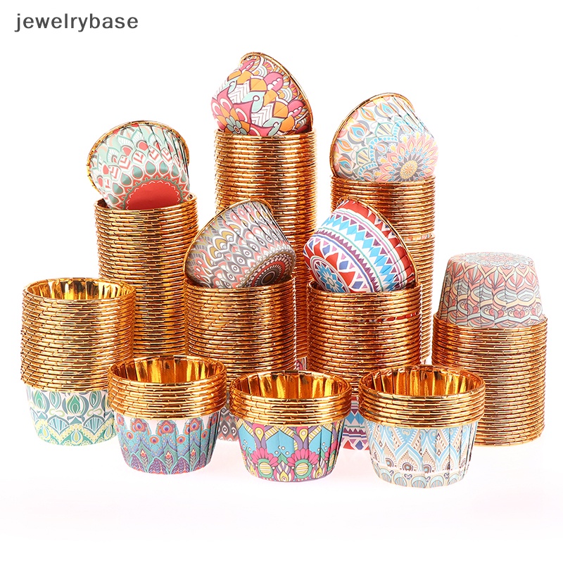 [jewelrybase] 50 Pcs Muffin Cupcake Liner Emas Pembungkus Kue Baking Cup Tray Perlengkapan Pesta Butik